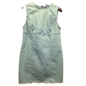 H&M Divided Womens Light Wash Denim Sleeveless Mini Dress Raw Hem Size L